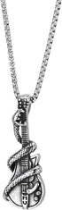 COOLSTEELANDBEYOND Rock Punk Snake Guitar Pendant Necklace for Men Stainless Steel with 30 inches Wheat Chain...