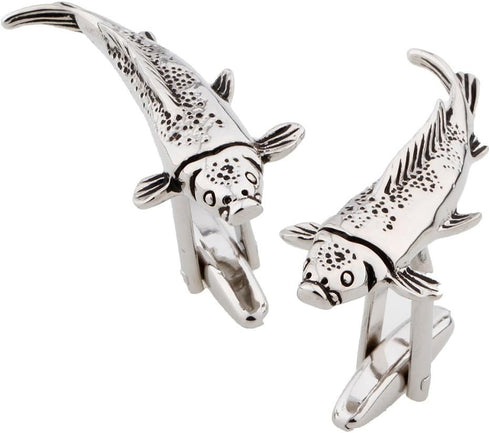 Japanese Koi Catfish Cat Fish Fishing Noodling Pair Cufflinks in a Presentation Gift Box & Polishing Cloth...