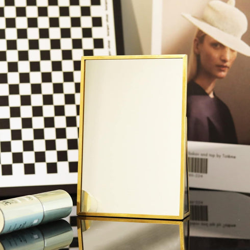 LONGSHENG - SINCE 2001 - Gold Vanity Makeup Mirror Table Desk Countertop Mirror Bathroom Shaving Make Up Mirror Home Decor-Rectangle...