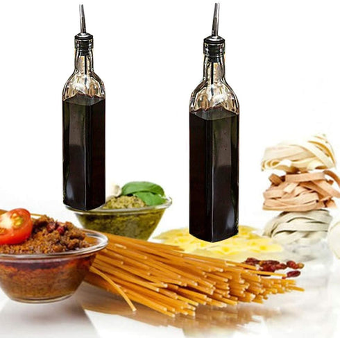 DLD16oz Glass Olive Oil Bottle Dispenser - Oil and Vinegar Cruet with Pourers and Funnel - Olive Oil Carafe Decanter for Kitchen- 473ml...