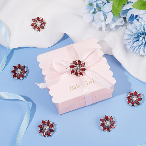 FINGERINSPIRE 6PCS Flower Brass Rhinestone Shank Buttons 26MM Red Crystal Sew On Buttons with 1-Hole and Flat Back, Fashion Claw Rhinestone Snowfl...