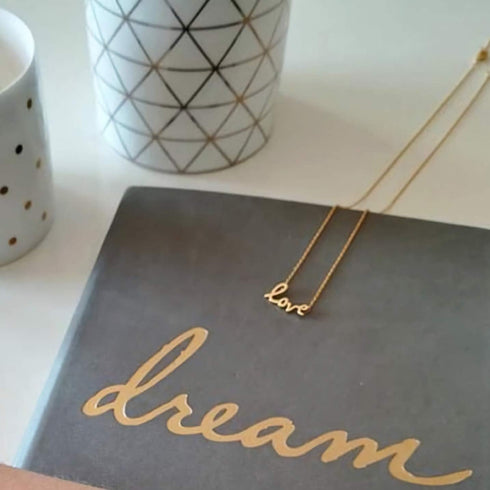 MYEARS Women Word Love Necklace Gold Cursive Pendant 14K Gold Filled Chain Dianty Boho Beach Simple Handmade Jewelry Gift...