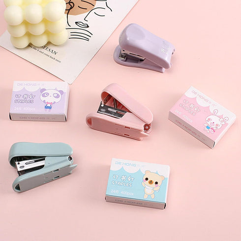 Purple Mini Stapler Set with 400 Standard Staples Cute Stapler Includes Built-in Staple Remover Morandi Color Stapler Set for Learning Home Office...