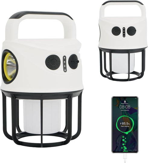 Camping Lantern with Flashlight Rechargeable, Power Bank, IPX4 Waterproof, USB-C Cable LED Camping Tent Light for Spotlight, Camping, Hiking, Hurr...