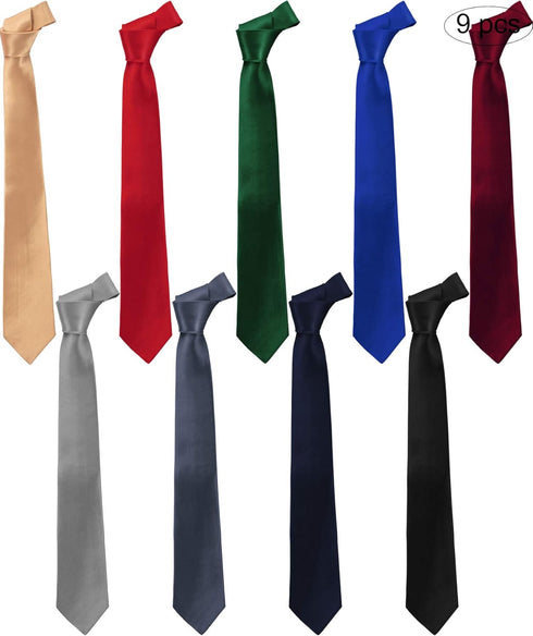 SATINIOR 9 Pieces Men's Slim Tie Skinny Necktie Solid Color Tie Retro Classic 3 Inches Skinny Ties, Multicoloured, One Size...