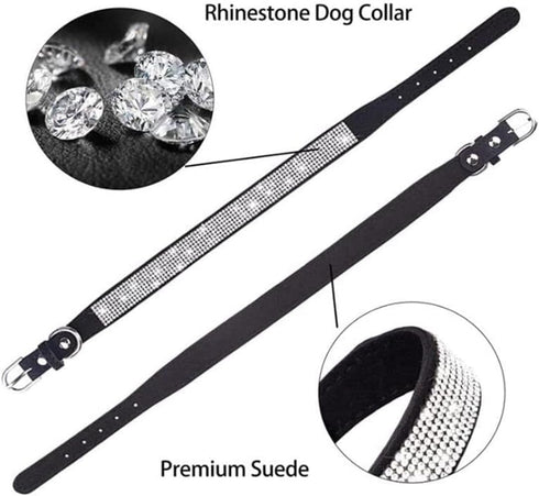 Female Dog Collar and Leash Set,Cute Rhinestone Dazzling Sparkling Soft Pretty Bling Crystal Diamond Pet Puppy Collars for XXS XS Small Medium Lar...