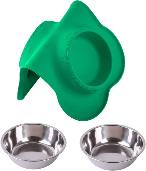 Hubulk Pet Dog Bowls 2 Stainless Steel Dog Bowl with No Spill Non-Skid Silicone Mat + Pet Food Scoop Water and Food Feeder Bowls for Feeding Small...