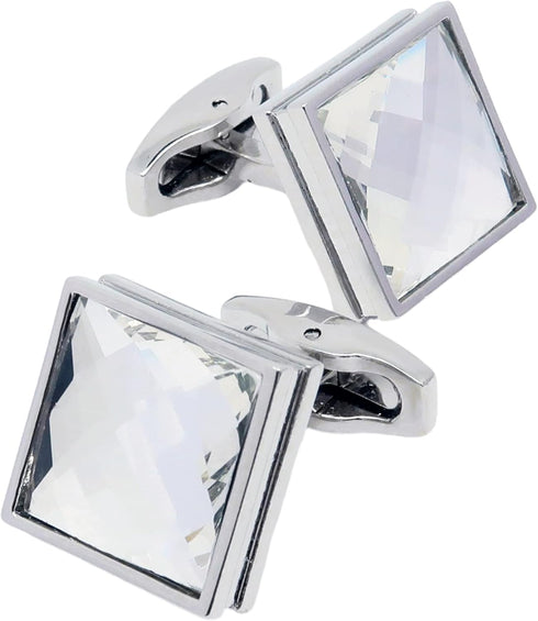 Silver Square Crystal Cufflinks for Men In Gift Box Transparent Polyhedron Crystal Men's Cuff Link for Wedding Shirt Party Business Birthday Anniv...