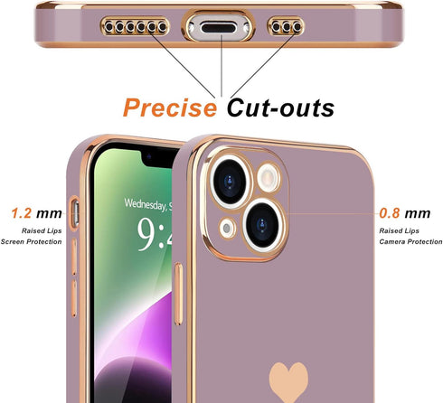 Teageo for iPhone 14 Case for Women Girl Cute Love Heart Luxury Electroplate Plating Soft Bling Back Cover Raised Full Camera Protection Bumper Si...