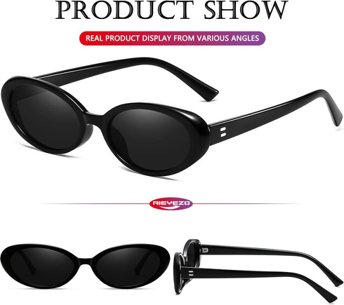 AIEYEZO Retro Oval Sunglasses for Women Fashion Small Oval Frame Sun Glasses 90s Vintage Style Shades...