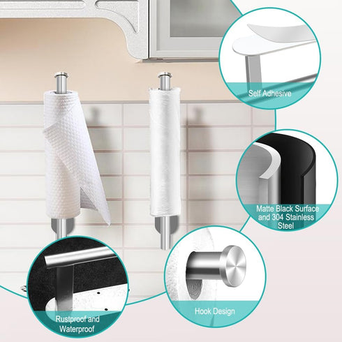 MGahyi Paper Towel Holder Wall Mount, Self Adhesive Or Drilling Under Cabinet Kitchen, 13.2 inch Stainless Steel Paper Towel Roll Rack, Towel Roll...