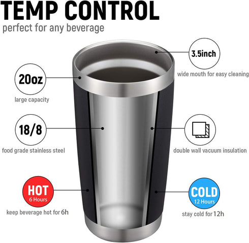 COMOOO 20oz Tumbler Stainless Steel Insulated Travel Mug Vacuum Double Wall Coffee Cup for Hot Beverage and Cold Drinks,Home and Outdoor?Black, 1 ...