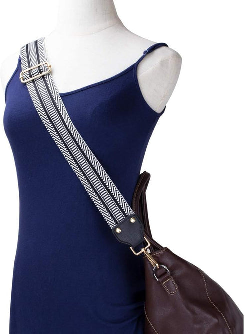 Adjustable Replacement Crossbody Strap Purse Guitar Style Jacquard Woven Embroidered Handbag Straps (Black White)...