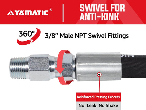 YAMATIC Pressure Washer Whip Hose with Swivel Steel Connector, 3/8" Jumper Hose 2FT For Hose Reel and Power Washer, 4000 PSI...