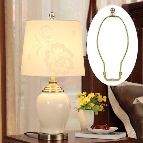 10 Inch Lamp Harp, 2 Set Gold Lamp Shade Harp Holder with Finial, DIY Detachable Replacement Lampshade Adapter Harp Bracket Hardware for Table/Flo...