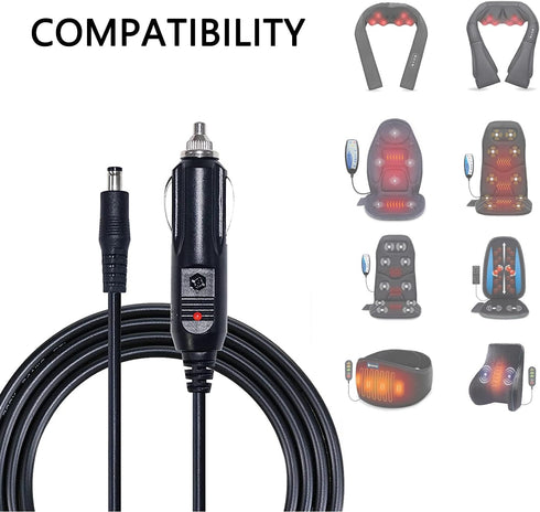 Boda 12V Car Charger Adapter Cord Compatible for Nekteck/Zyllion/Papillon/Mirakel/Invospa Shiatsu Neck and Back Shoulder Massager......