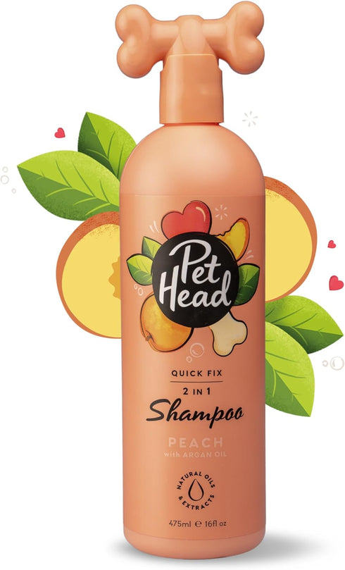 Quick Fix Shampoo and Conditioner for Dogs 16.0 fl. oz. Peach Scent. Nourishes and softens the coat. Natural and Vegan Ingredients. Gentle formula...