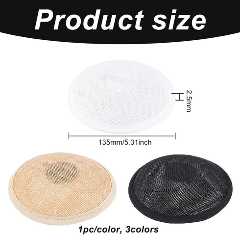 FINGERINSPIRE 3 Colors Round Hat Base with Clip 5.1 inch Diameter Polyester Sinamay Circle Hat Base Fascinator Base Millinery Women Hat Making Cra...