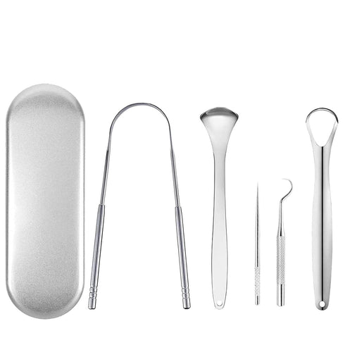 Tongue Scraper Stainless Steel,Metal Tongue Scraper With Case,Tongue Scrapers For Adults,Travel Scraper Case With 5 Pcs Oral Care Tools....