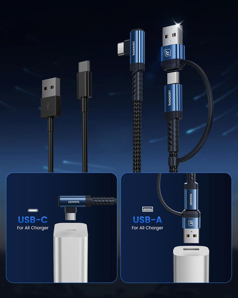 60W USB C to USB C Cable (2-Pack 6.6FT), Right Angle Fast Charging USB A to USB C Charger Cable Compatible with iPhone15 Pro Max/Plus/MacBook Air/...