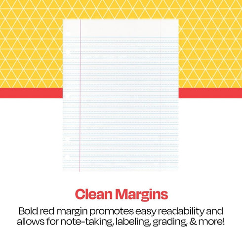 School Smart 85243 Cursive Ruled Notebook Paper with Margin - 8 in x 10 1/2 in - Ream of 500 - White - 085243...