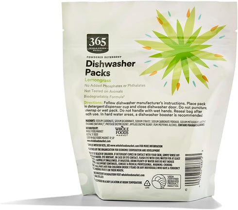 365 by Whole Foods Market, Detergent Dish Pods Powdered Lemongrass 18 Count, 9.5 Ounce...