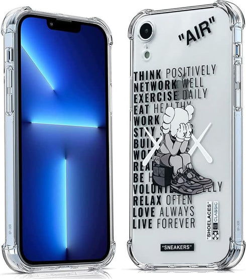 EymAnn Clear Cool Case Designd for iPhone XR for Teens Boys Girls,Fashion Kawaii Bear Street Soft TPU Full Body Protective Ultra Thin Phone Case(B...