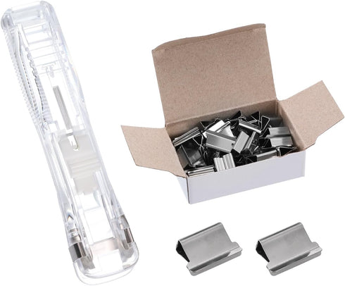 PATIKIL 4.5" x 1" Clam Clip Dispenser, 1 Set Binder Clam with 50 Pcs Clips for Binding Papers, Files, Office Documents, and Food Sealing, White...