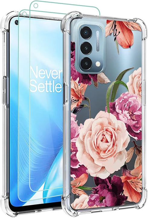 Osophter for Oneplus Nord N200 5G Case,Nord N200 5G Case with Screen Protector Flower for Girls Women Shock-Absorption Flexible TPU Rubber Phone C...