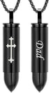 Oinsi Double-Side Engraving Cross &Mom/Dad/Son Keepsake Jewelry -Black Bullet Cremation Urn Necklace for Ashes...