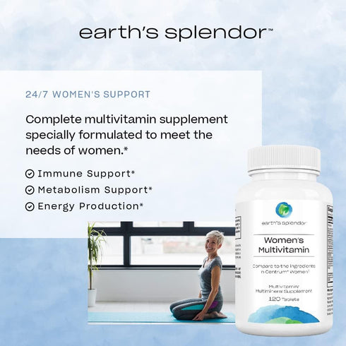 Earth's Splendor Women's Multivitamin, Overall Wellness Support, Multimineral Supplements, Helps Support Metabolism, Vitamin B12, Vitamin A, C, D,...