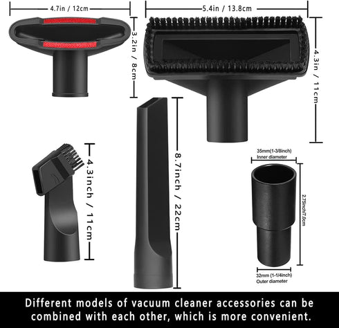Universal Vacuum Attachment Kit Wet Dry Plastic Vacuum Hose Adapter 1-1/4" Vacuum Cleaners Accessories with Horse Hair Brush Extension Wand Flexib...