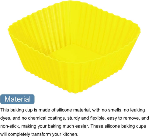 uxcell 18Pcs Silicone Cupcake Baking Cups, Silicone Muffins Liners Non-Stick Square Baking Cups, for Cooking Eggs Baking Muffins and Make a Cake(Y...