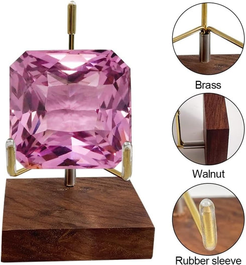 Adjustable Brass Crystal Display Stand with Walnut Base Mineral Specimens Display Stand Rock Display Easel Metal Display Holder for Stones Geodes ...