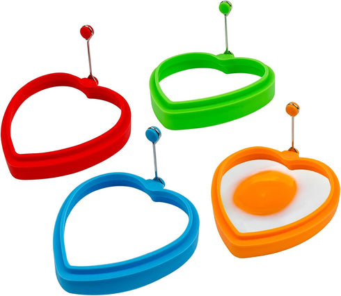Food Grade Silicone Egg Rings, 4 Pack Egg Ring Molds for Cooking, Non-stick Fried Egg Rings(Multicolor, Heart-shaped)...