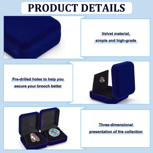 FINGERINSPIRE 6 pcs Blue Velvet Badge Display Box 30mm Lapel Pin Collection Display Holder Square Velvet Brooch Storage Boxes Presentation Display...