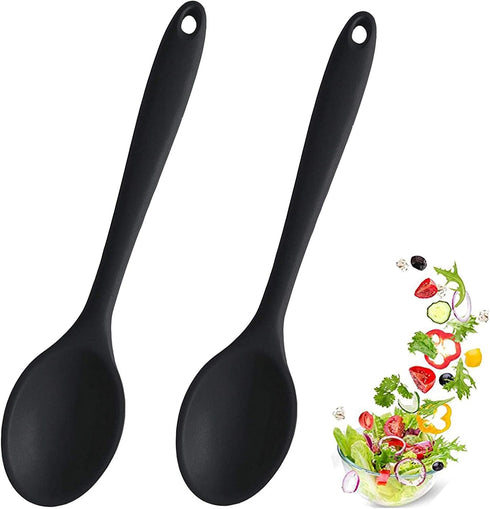 2 Pcs Silicone Spoons for Cooking Heat Resistant, Hygienic Design Cooking Utensi Mixing Spoons for Kitchen Cooking Baking Stirring Mixing Tools (B...