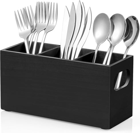 Silverware Holder, Wooden Utensil Caddy, Silverware Organizer Countertop, Cutlery Holder for Party, Fork Spoon Knife Organizer?Black...