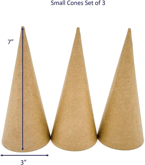 AllStellar Paper Mache Cones Open Bottom 7X3 in. Set of 3 (Small) - For DIY Art Projects, Crafts and Decorations!...