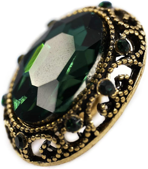 10 pcs Whole Oval Cut Green Rhinestone Vintage Copper Hollow Metal Shank Sewing Coat Buttons -25mm -1"...