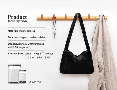 Fuzzy Tote Bag Y2K Fluffy Shoulder Bag Women Furry Purse Large Cute Plush Bag Ladies Faux Fur Bag for Autumn and Winter...