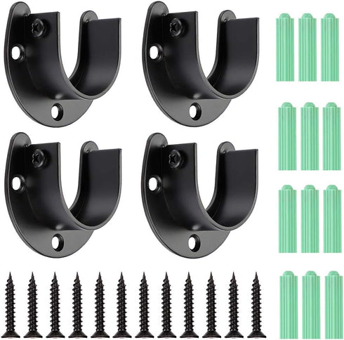 OwnMy 4 Packs Closet Rod End Supports 1-1/2" Diameter, U Shaped Stainless Steel Closet Pole Sockets Flange Rod Holder for Closet Wardrobe Shower C...