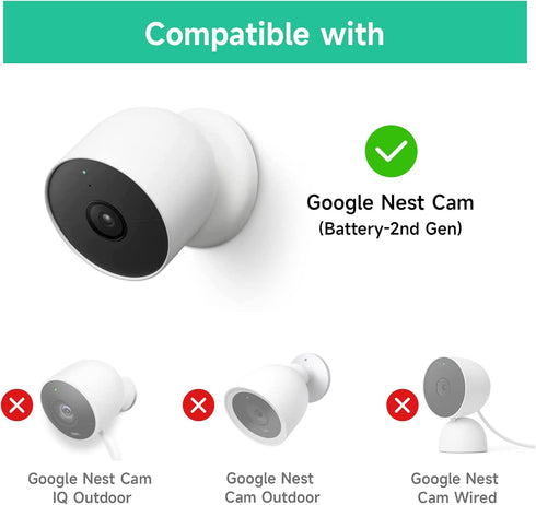 OLAIKE Anti-Drop and Anti-Theft Mount for Google Nest Cam Outdoor/Indoor,Battery-2nd Gen, Anti-Glare/Waterproof Nest Camera Mount Cover, Not Affec...