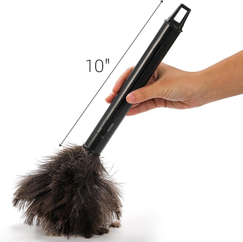 2 Pack Ostrich Feather Duster, 10 Inch Fluffy Natural Feather Duster, Soft-Feather Mopping with Plastic Handle, Extensible Ostrich Feather Cleanin...