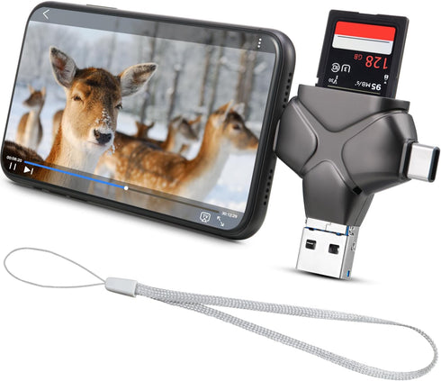 4 in 1 Trail Camera Viewer, Memory Card Reader Compatible with iPhone/Ipad/Android/Computer/Camera/Type C, Hunting Photo & Video Viewer, Gift for ...
