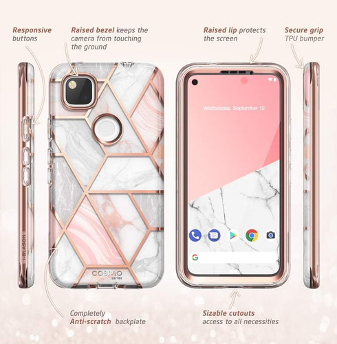i-Blason Cosmo Series for Google Pixel 4a Case 5.8 inch (2020), Slim Full-Body Stylish Protective Case with Built-in Screen Protector (Marble)...