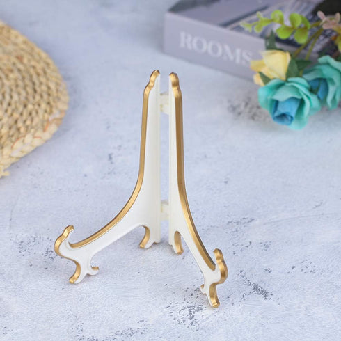 Artliving 4" White Gold Decorative Small Plate Stand Holder Plastic Picture Easel Display Stand Picture Frame Stand (2 Pack)...