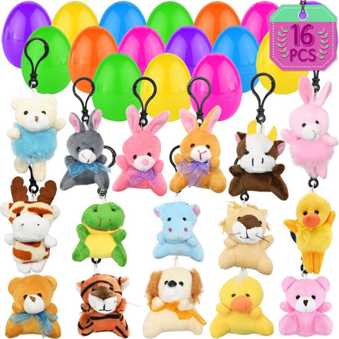 16Pcs Stuffed Animals Keychains, Mini Assorted Animals Plush Toys For Kids Goodie Bag Fillers Easter Egg Hunt Easter Basket Stuffers Classroom Exc...