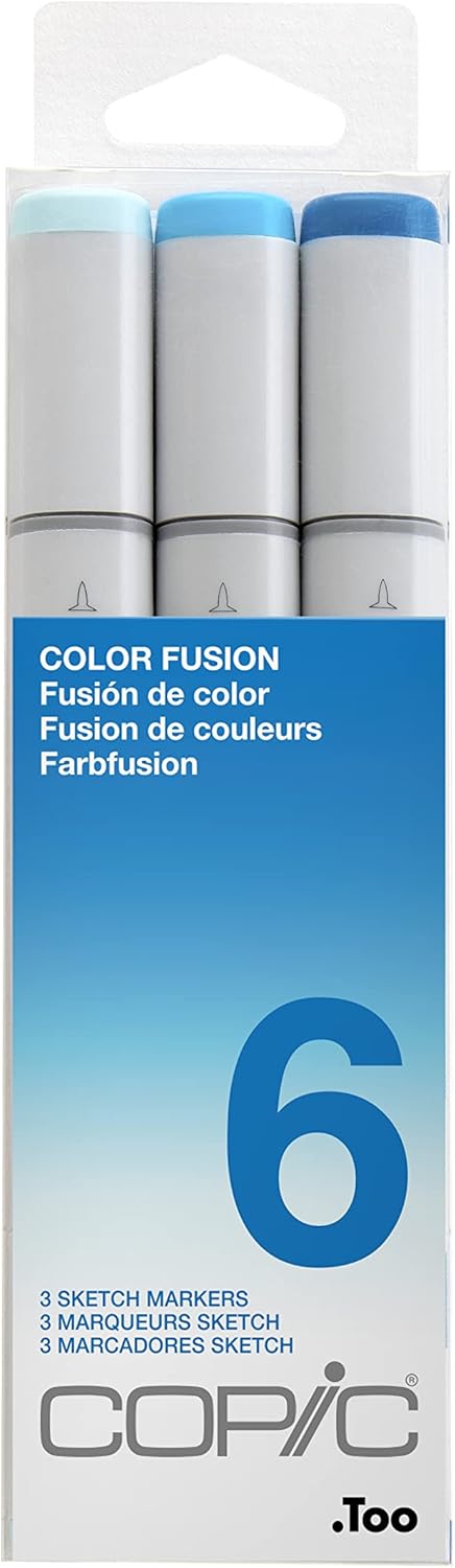 Copic Sketch, Alcohol-based Markers, 3pc Set, Color Fusion #6, Blue...