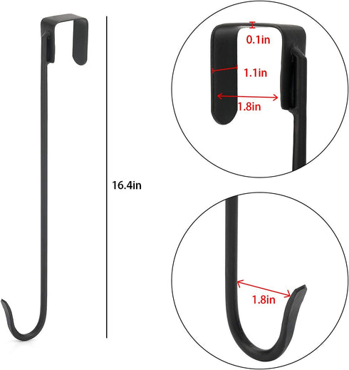 16" Wreath Hanger for Front Door, 2 Pack Wrought Iron Over The Door Hook, Matte Black...